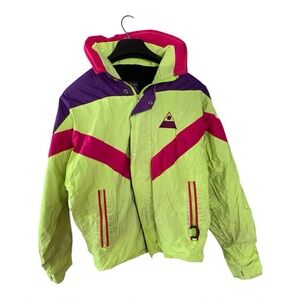 Vtg 1980 John DiTrani Designs Women’s Ski Jacket Neon Yellow Purple , Red Sz:S